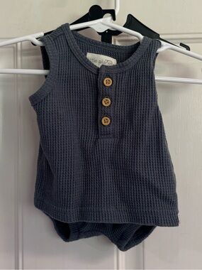 NB Little Planet solid Coastal Blue Waffle sleeveless Henley Knit Shorts Set